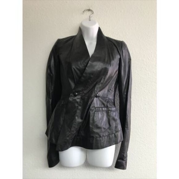 Rick Owens Kangaroo leather jacket Women 8 BLACK Double Button Pockets Lined - Picture 3 of 15